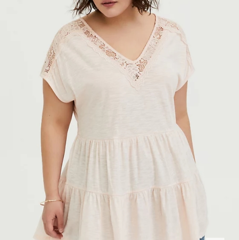 Torrid Blush Lace Trim Babydoll Top